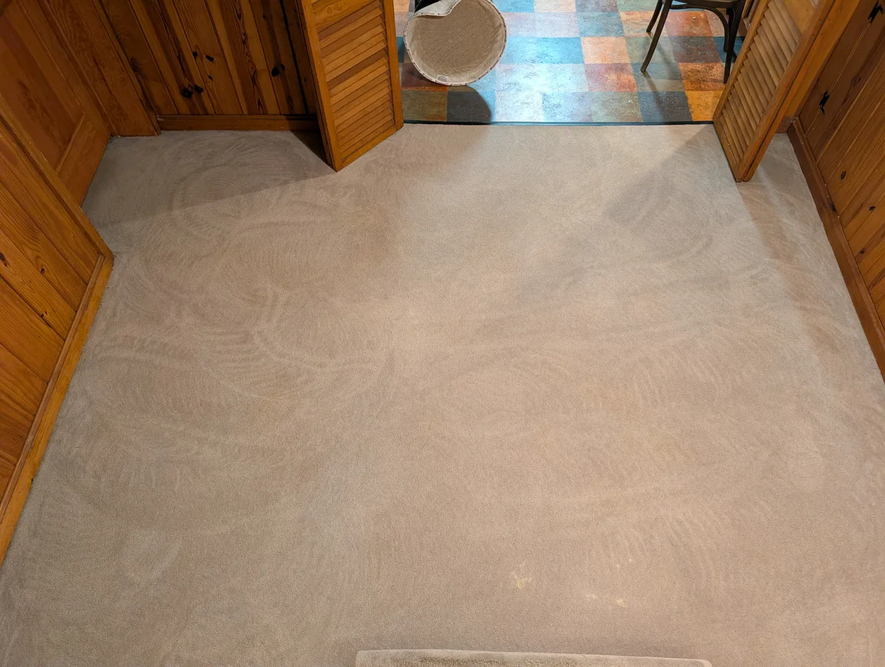 Same carpet after professional cleaning, stains fully lifted